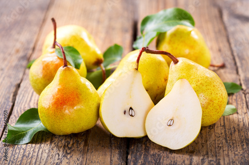 fresh pears with leaves