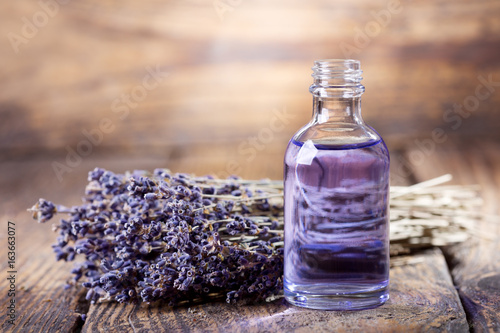 glass bottle of lavender essential oil