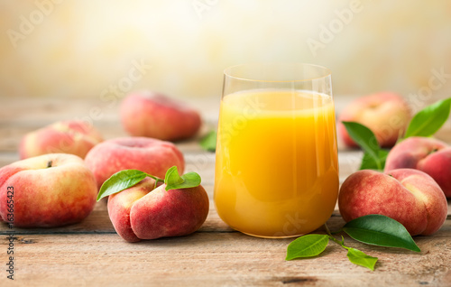 Fresh peaches juice in glass
