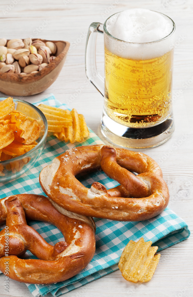 Lager beer and snacks Lager beer and snacks