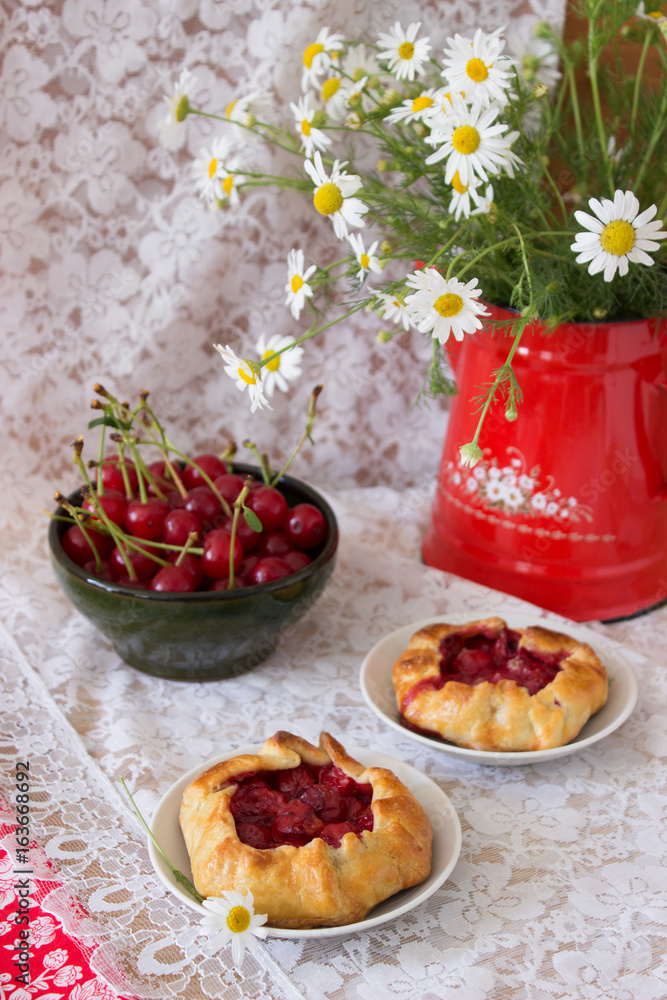 Cherry galette on a white background Cherry galette on a white background