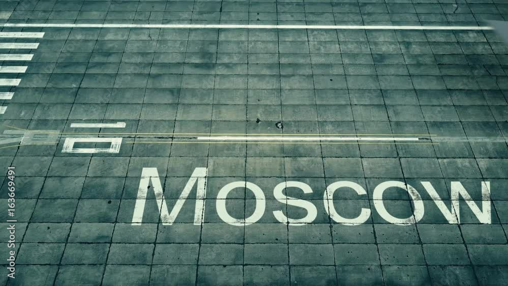 Aerial view of commercial plane landing at Moscow airport. Travel to Russia conceptual 4K intro animation Aerial view of commercial plane landing at Moscow airport. Travel to Russia conceptual 4K intro animation
