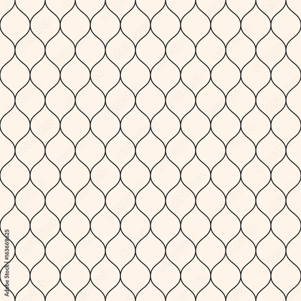 Vetor de Vector seamless pattern, thin wavy lines. Texture of mesh, fishnet,  lace, weaving, smooth grid, subtle lattice. Simple monochrome geometric  background. Design for prints, decor, fabric, furniture, web do Stock