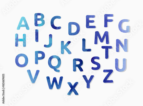 Watercolor alphabet. Color hand drawn letters.