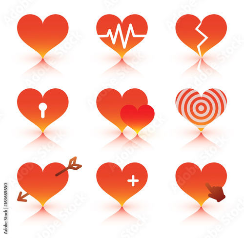 Vector black hearts icons set photo