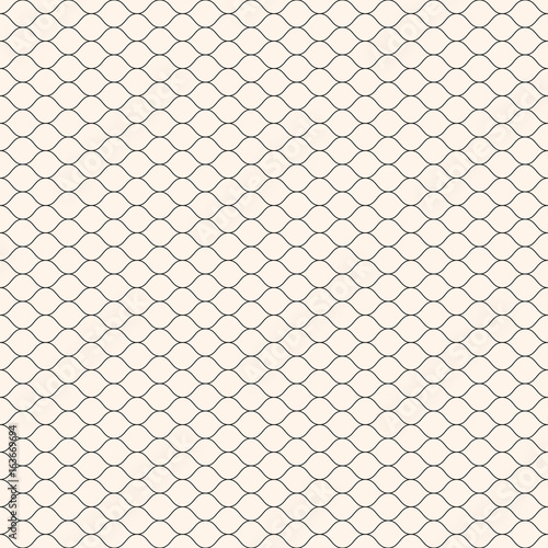 Vector seamless pattern, thin wavy lines. Texture of mesh, fishnet, lace, weaving, subtle lattice. Simple monochrome geometric background. Design for prints, decor, fabric, textile, covers, digital