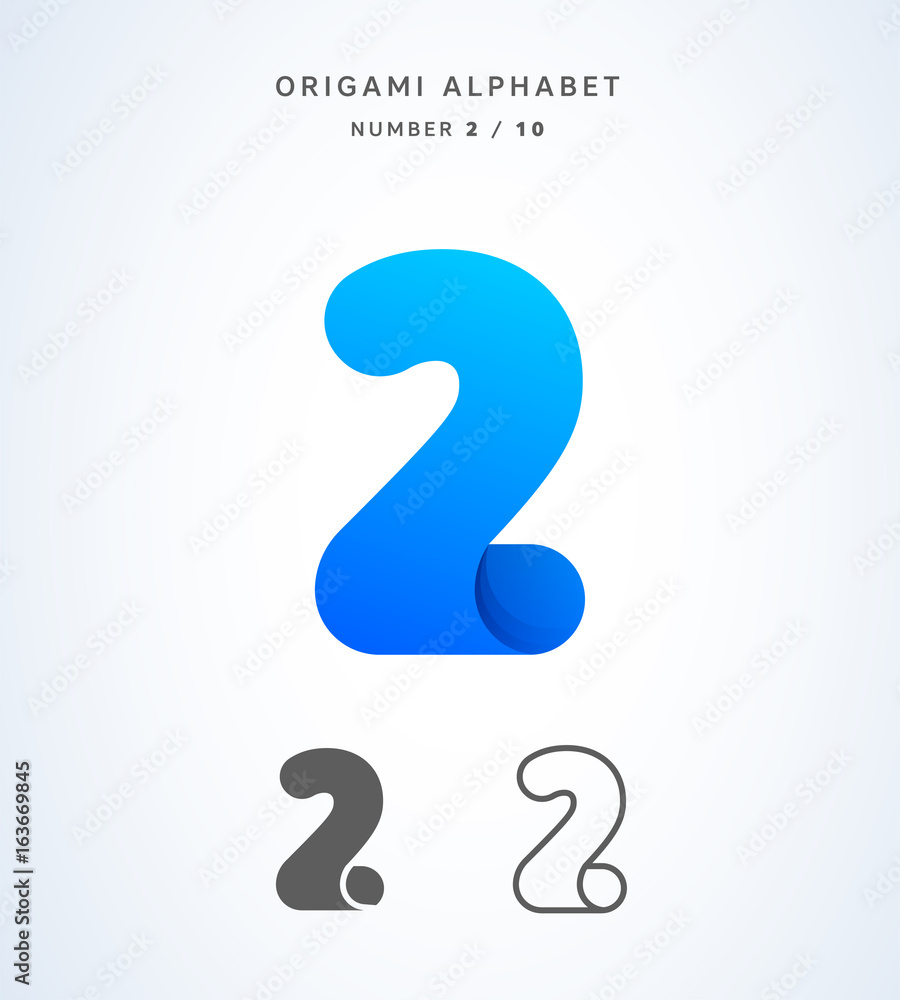 Vector origami alphabet. Number 2 logo template Vector origami alphabet. Number 2 logo template