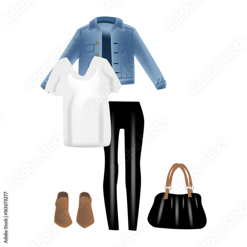 Vector realism illustration with modern look jeans denim jacket.