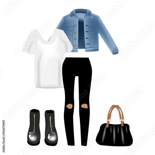 Vector realism illustration with modern look jeans denim jacket.