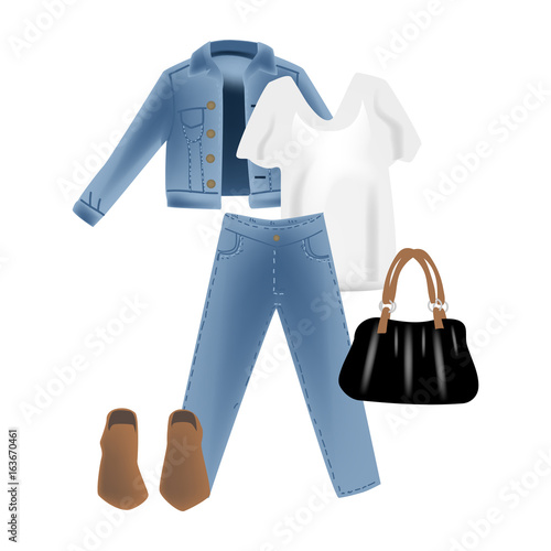Vector realism illustration with modern look jeans denim jacket.