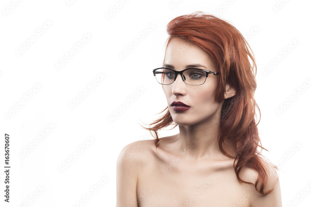 Eyewear glasses woman portrait isolated on white Eyewear glasses woman portrait isolated on white