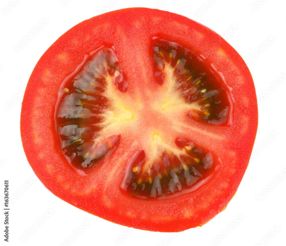 slice of tomato isolated on white background. top view slice of tomato isolated on white background. top view