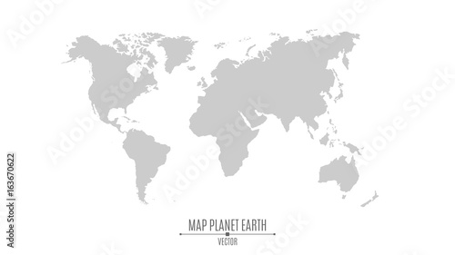 Map of the planet earth in a flat style. Continents of gray color. The big planet