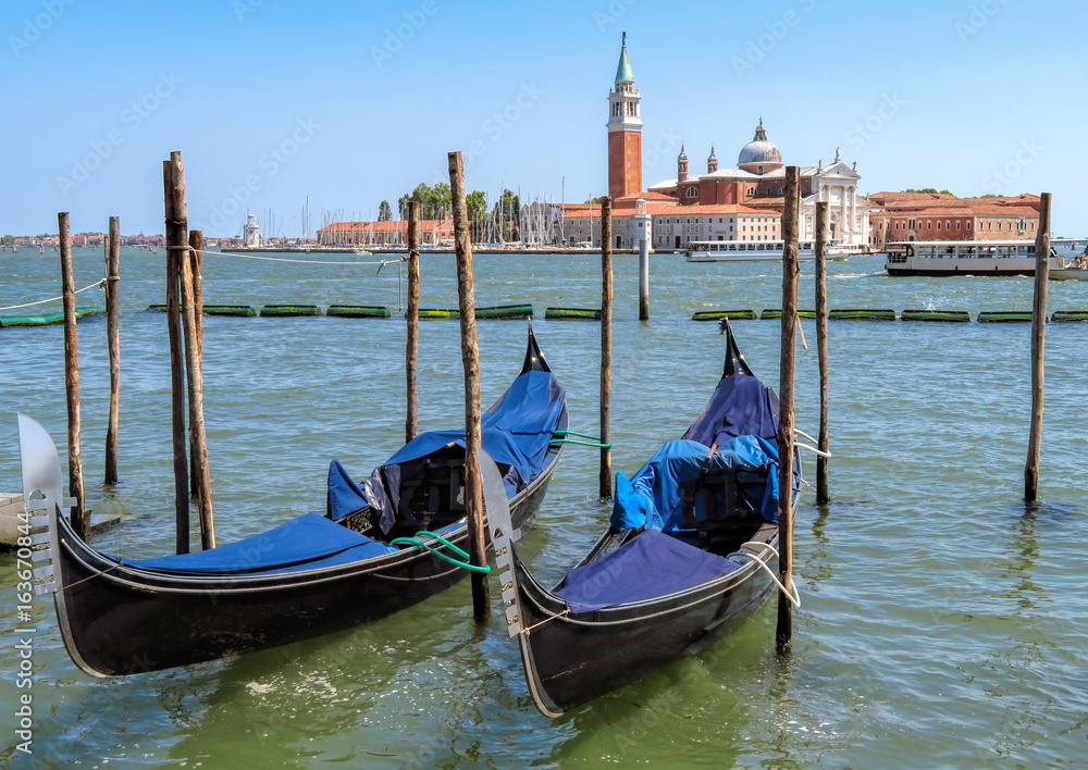 Venice - Gondolas moored by Saint Mark square