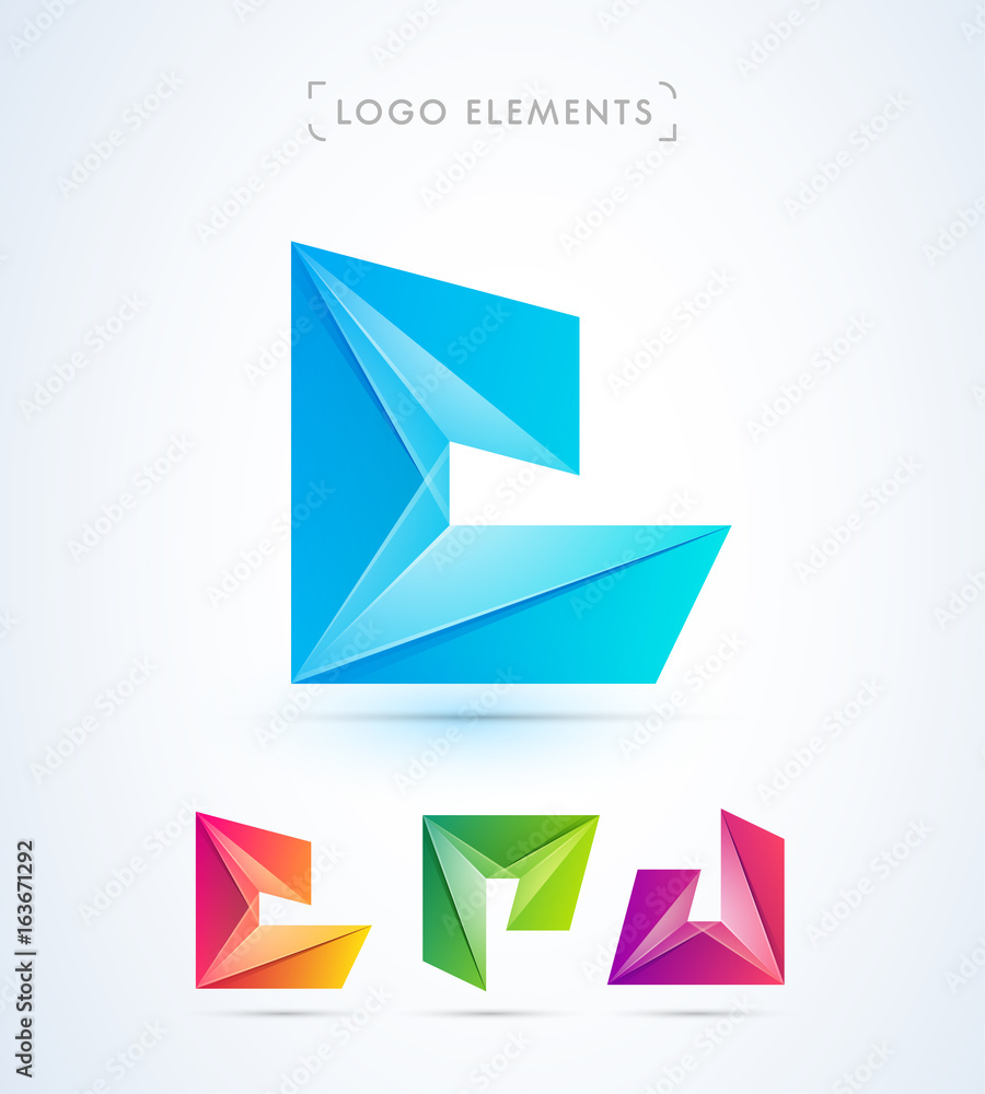 Abstract letter C, P, J logo. Glossy material design style collection. Abstract letter C, P, J logo. Glossy material design style collection.