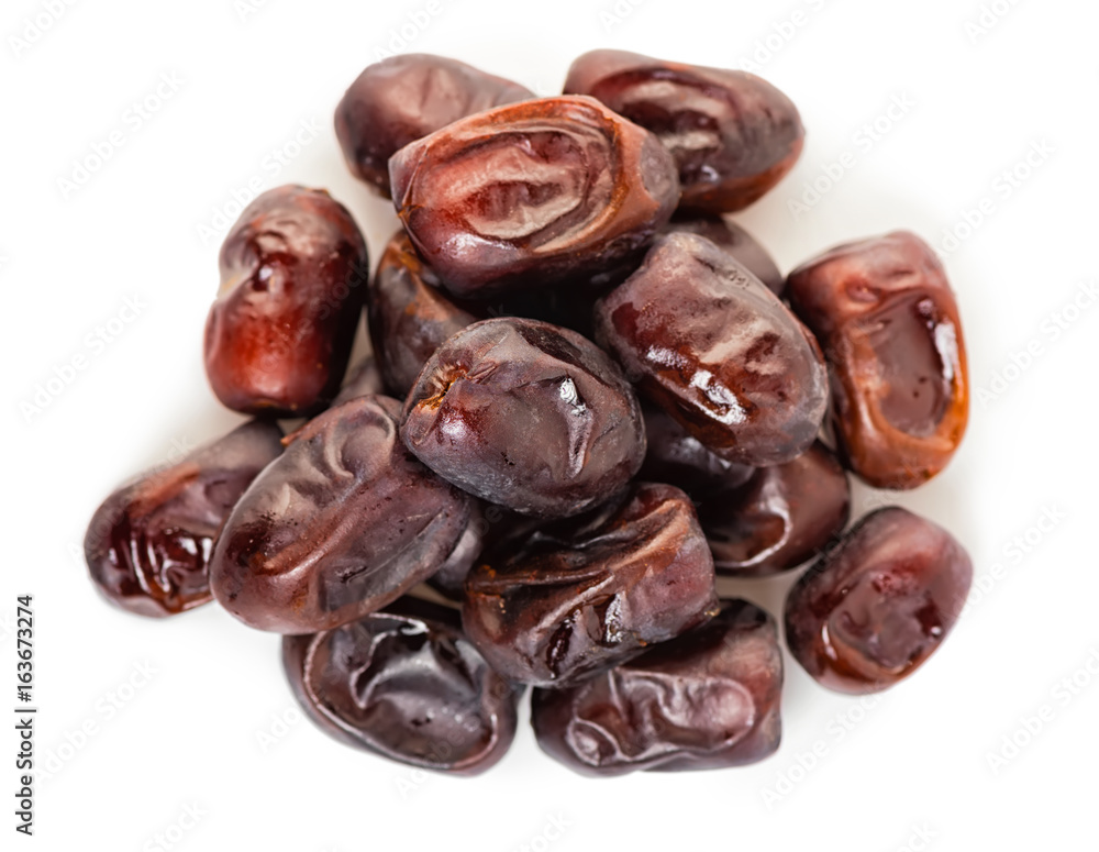 top view of dates, phoenix dactylifera isolated on white background top view of dates, phoenix dactylifera isolated on white background