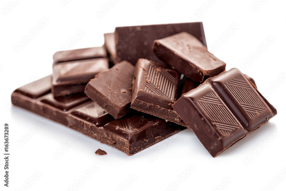 broken dark chocolate isolated on white background broken dark chocolate isolated on white background
