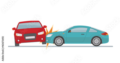 Car accident on white background. Flat style  vector illustration.   