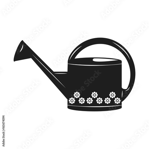 Watering can with flower isolated vector icon. Irrigation symbol.