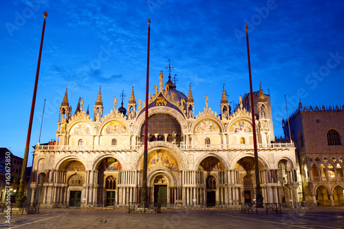 Saint Mark's Basilica at dusk in Venice, Italy