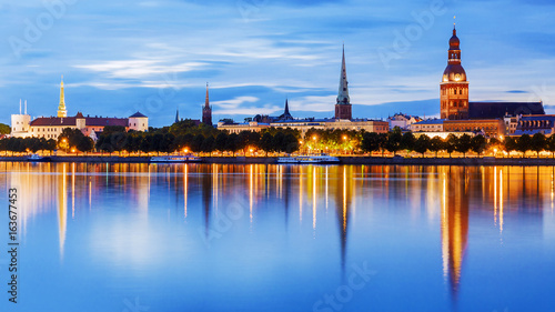 Panorama of the night Riga, Latvia photo
