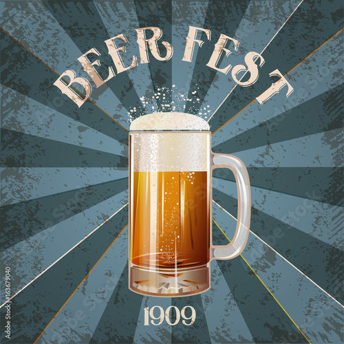 Vintage beer mug grunge vector illustration poster, isolated. Beer fest vector