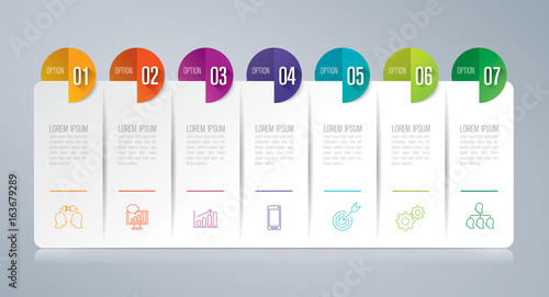 Infographics design vector and business icons with 7 options.