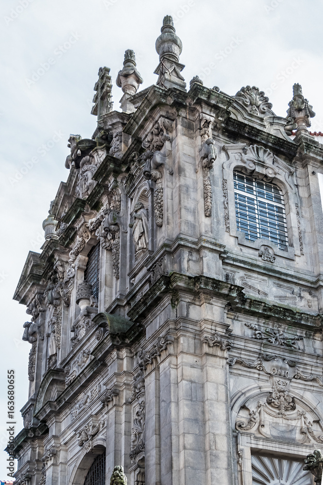 The Baroque Church of Clerigos (Igreja dos Clerigos, architect Nicolau Nasoni, 1763), which is attached to the iconic Clerigos Tower, one of the landmarks and symbols of the city of Porto. Portugal.