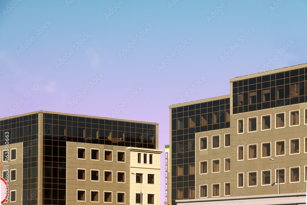 Global modern Corporate office buildings blue sky copy space