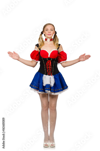 Woman in Oktoberfest concept on white