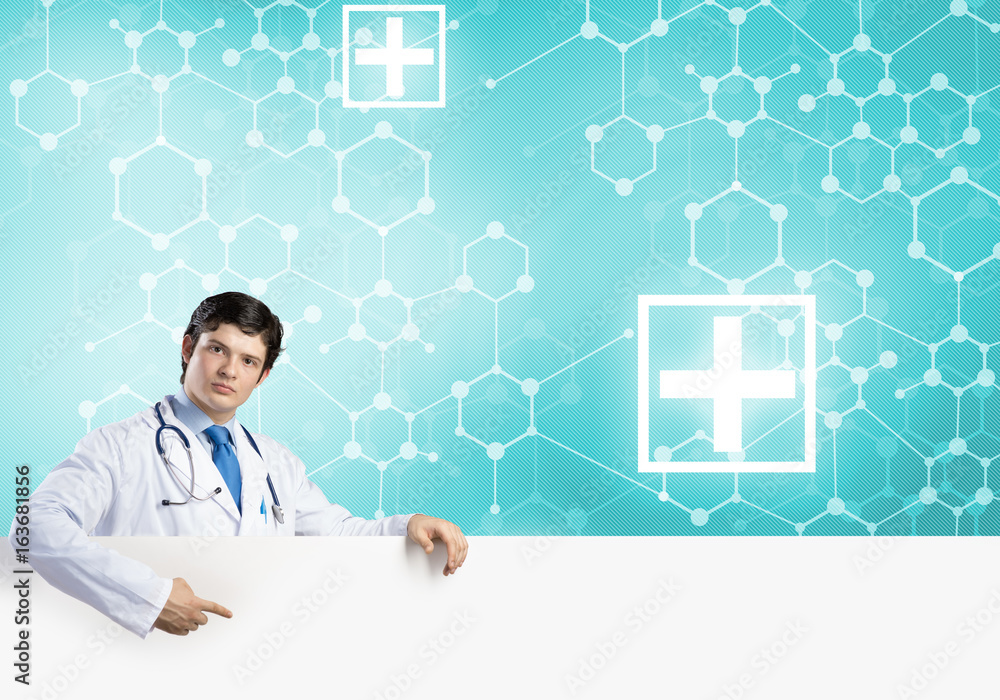 Doctor with banner Doctor with banner