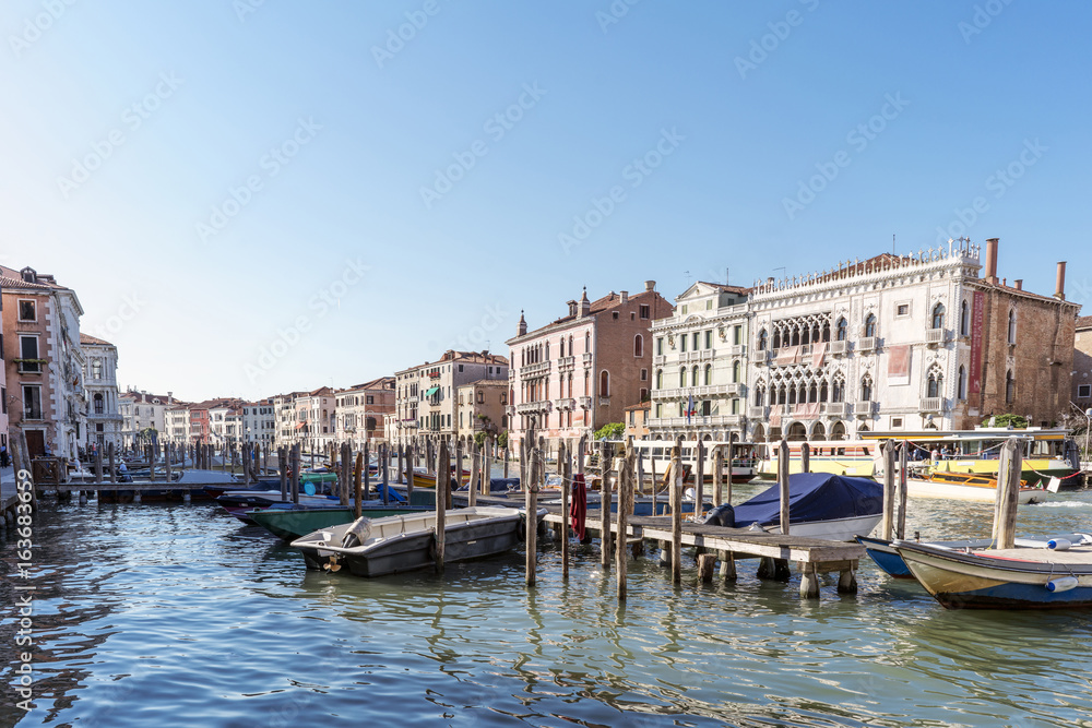 View of the Grand Canal from the fish market in Venice, Italy
