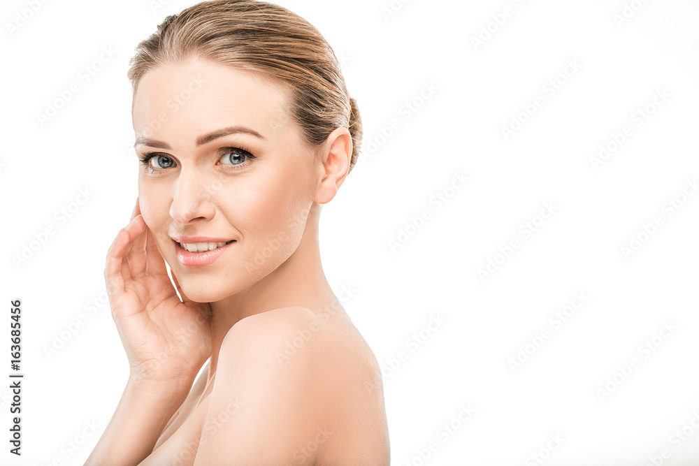 Mature woman beauty health care isolated on white Mature woman beauty health care isolated on white