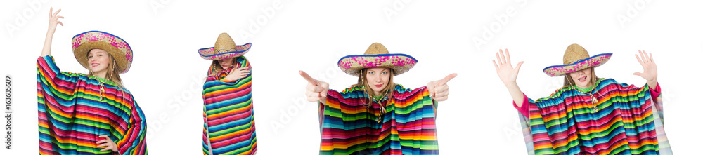 Pretty girl in mexican poncho isolated on white Pretty girl in mexican poncho isolated on white
