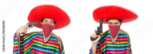 Funny mexican with weapon isolated on white