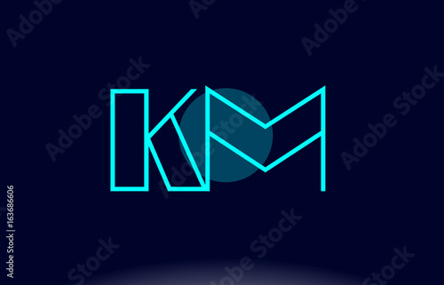 km k m blue line circle alphabet letter logo icon template vector design