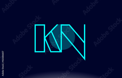 kn k n blue line circle alphabet letter logo icon template vector design