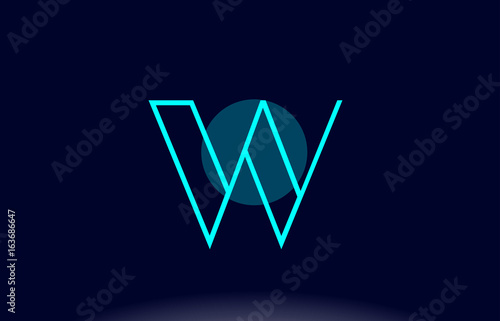 w blue line circle alphabet letter logo icon template vector design