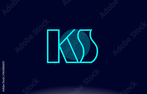 ks k s blue line circle alphabet letter logo icon template vector design
