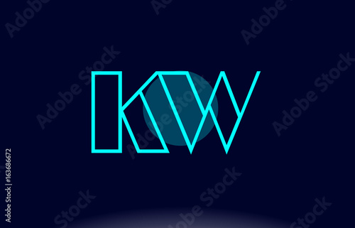 kw k w blue line circle alphabet letter logo icon template vector design