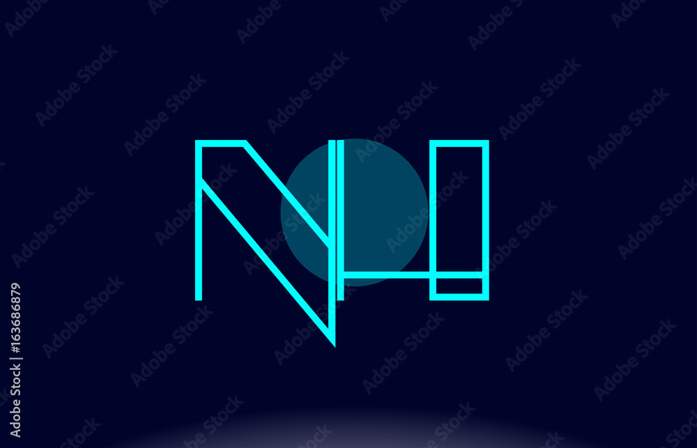nh n h blue line circle alphabet letter logo icon template vector design