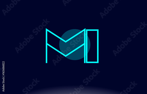mi m i blue line circle alphabet letter logo icon template vector design