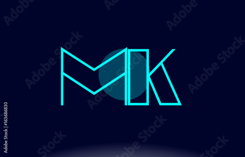 mk m k blue line circle alphabet letter logo icon template vector design