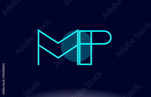 mp m p blue line circle alphabet letter logo icon template vector design
