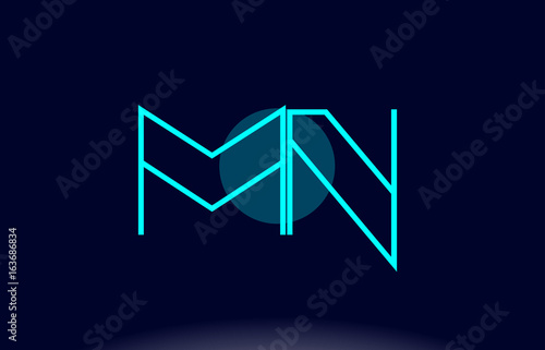 mn m n blue line circle alphabet letter logo icon template vector design