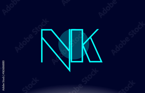 nk n k blue line circle alphabet letter logo icon template vector design