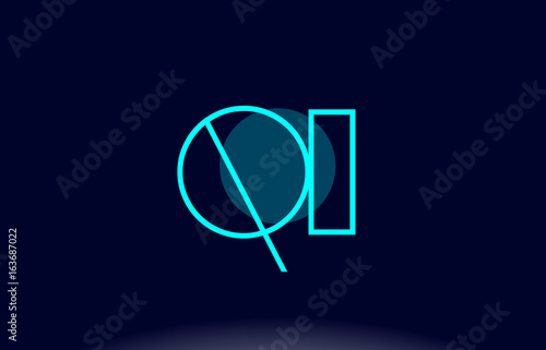 qi q i blue line circle alphabet letter logo icon template vector design