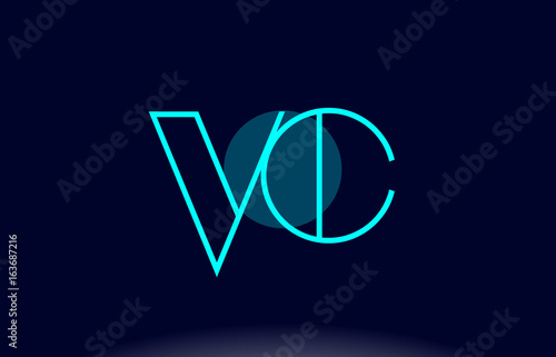vc v c blue line circle alphabet letter logo icon template vector design