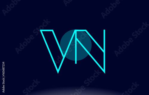 vn v n blue line circle alphabet letter logo icon template vector design