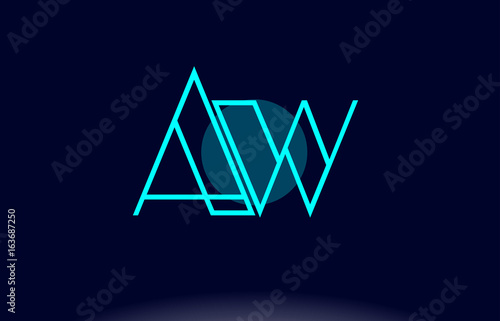 aw a w blue line circle alphabet letter logo icon template vector design